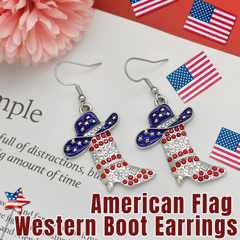RechicGu Rhinestone Western Boots Earrings Cowgirl Cowboy Enamel Hat Bohemian Rodeo Boot Drop Dangle Earrings for Women - Image 5